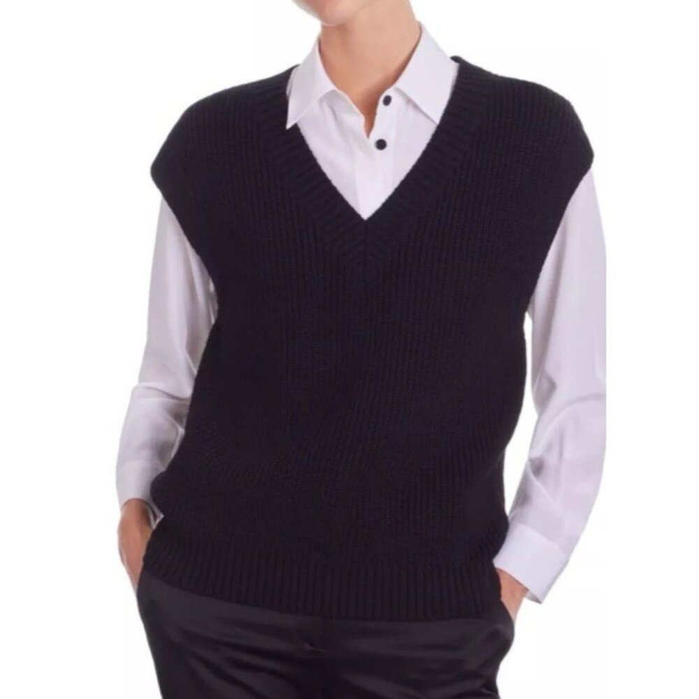 The Kooples Women Ribbed Wool Sweater Vest S Oversized Quiet Luxury Minimalist